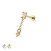 CZ BAGUETTE ROUND CZ DANGLE CHAIN TOP 316L SURGICAL STEEL THREADLESS (PUSH IN ) LABRET SET